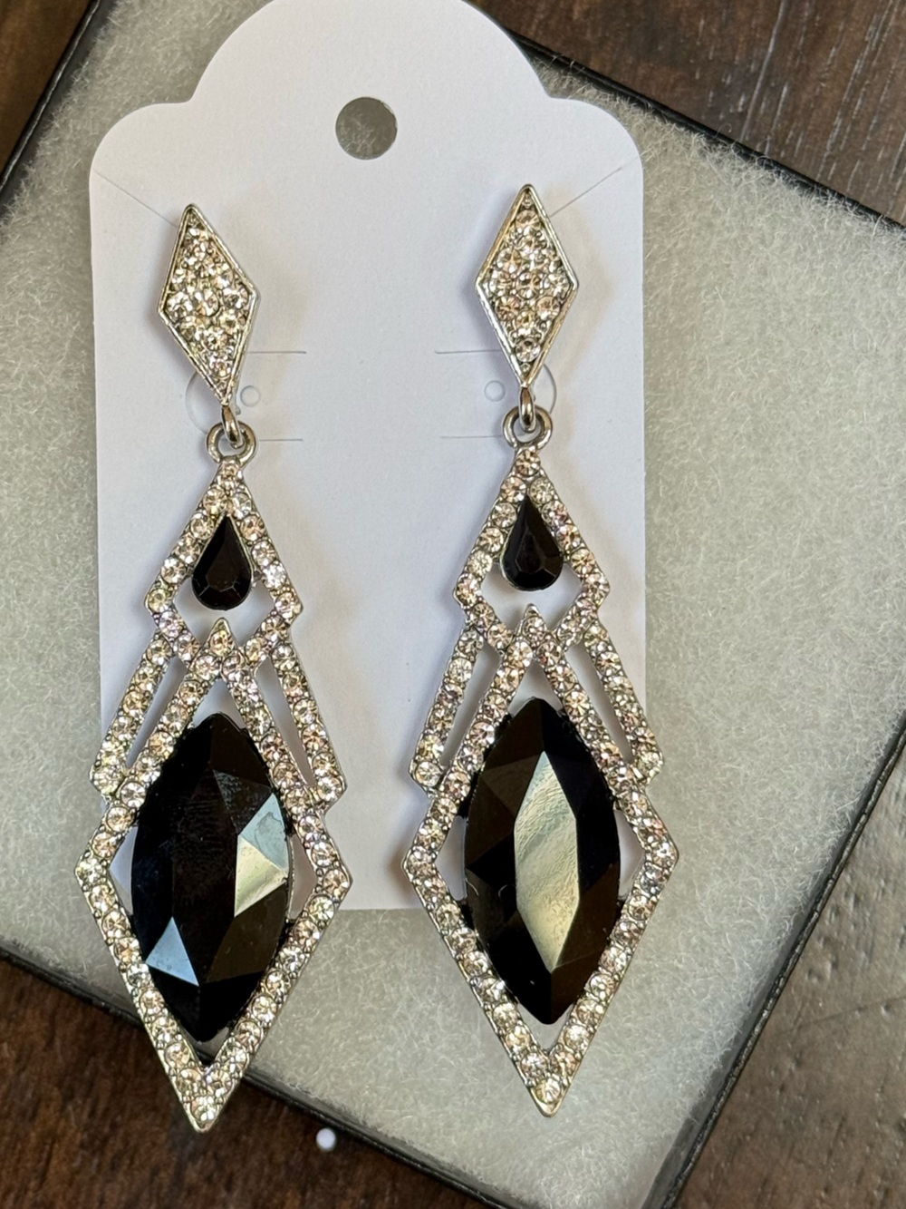 Vintage Black and Clear Art Deco Drop Earrings